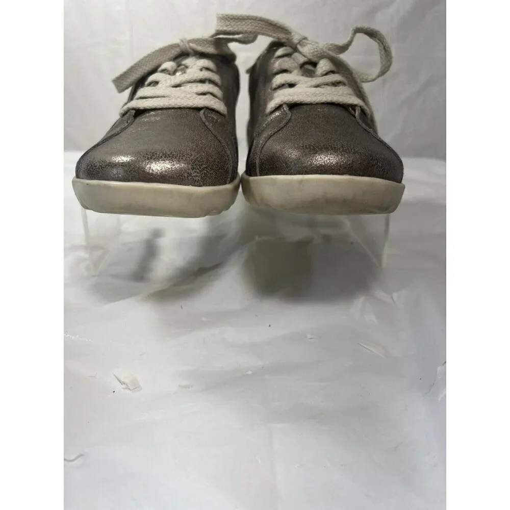 Nurture Colley Women's  Leather Lace Up Shoes Zipper Sz 5.5 metallic silver